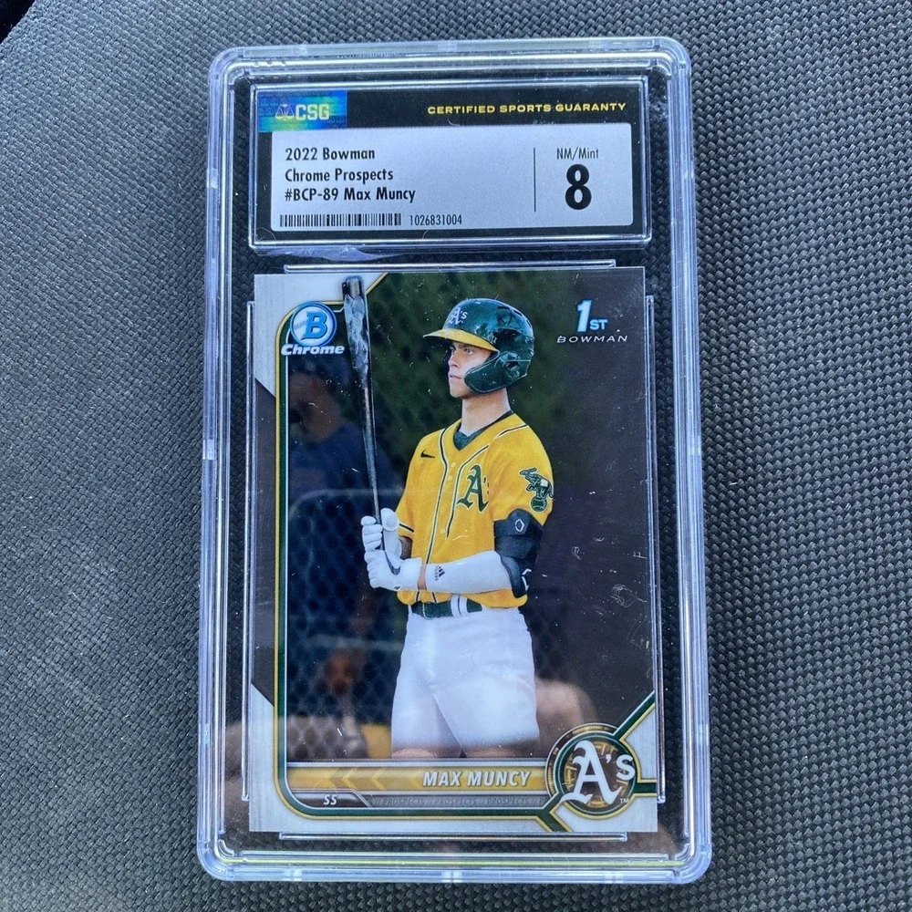 2022 Bowman Max Muncy Chrome Mega Box Mojo Refractor CSG 8 NM/Mint BCP-89